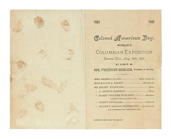 (SLAVERY AND ABOLITION--DOUGLASS, FREDERICK.) Program for the Colored American Day. Worlds Columbian Exposition, Festival Hall.